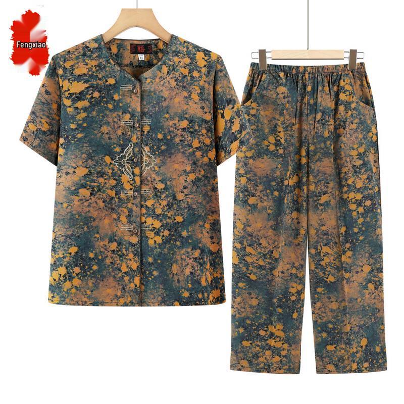 

Elderly Women s Summer Short-Sleeve Two-Piece Set 5XL