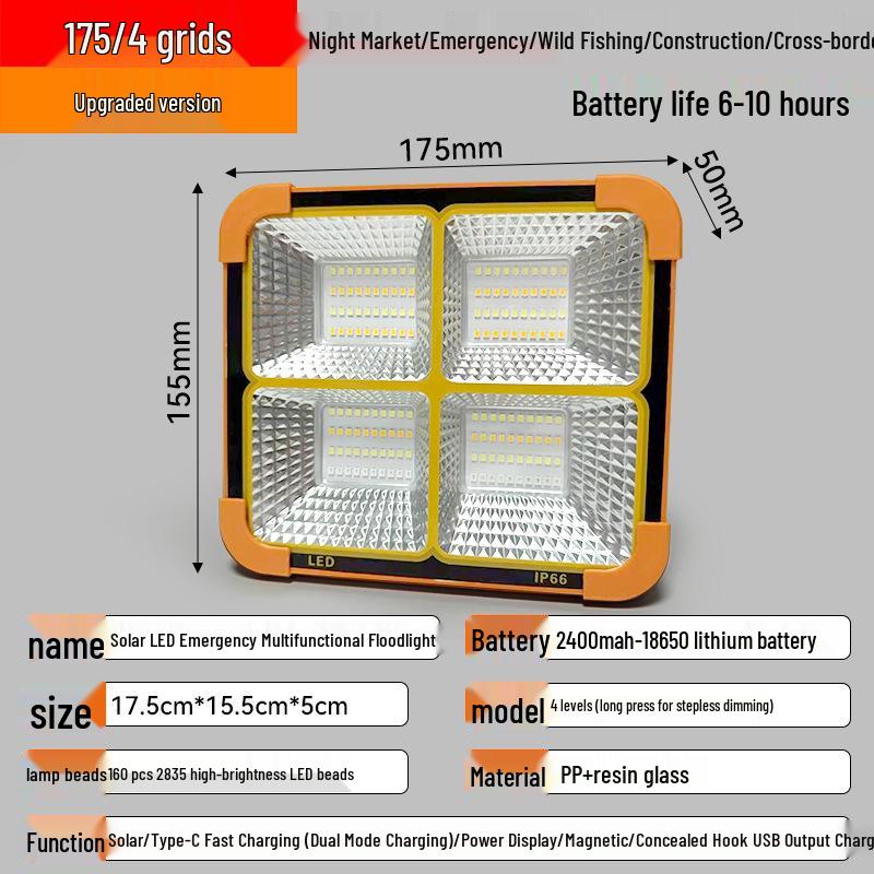 Outdoor Multifunctional Solar Floodlight with Long-lasting Battery for Emergency Lighting