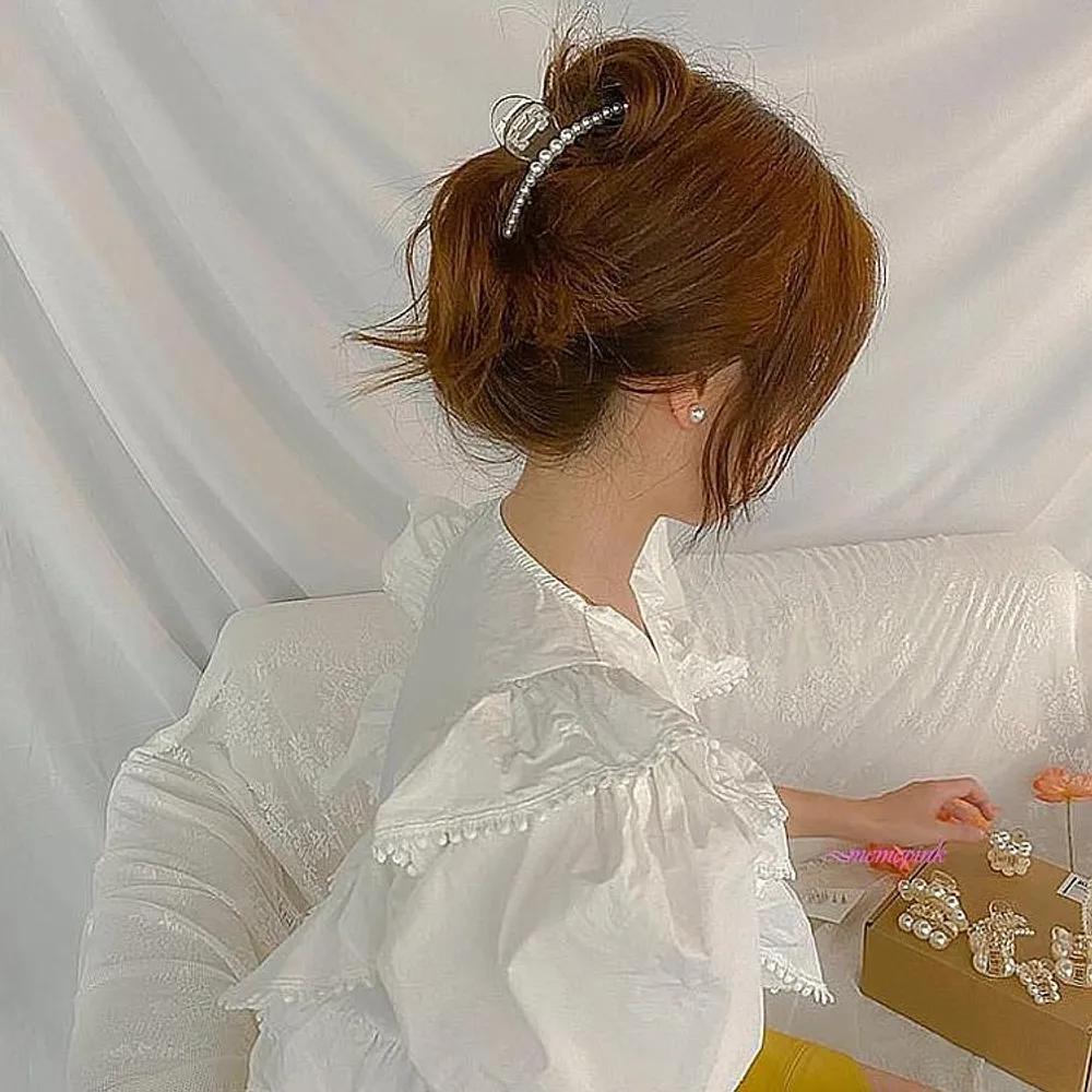 Claw clip set, hair pin, pearl claw clip, hair updo, half hairstyle, daily packaging, gift, half pin rst722 04. Basic Color White Matte 10-Piece Set