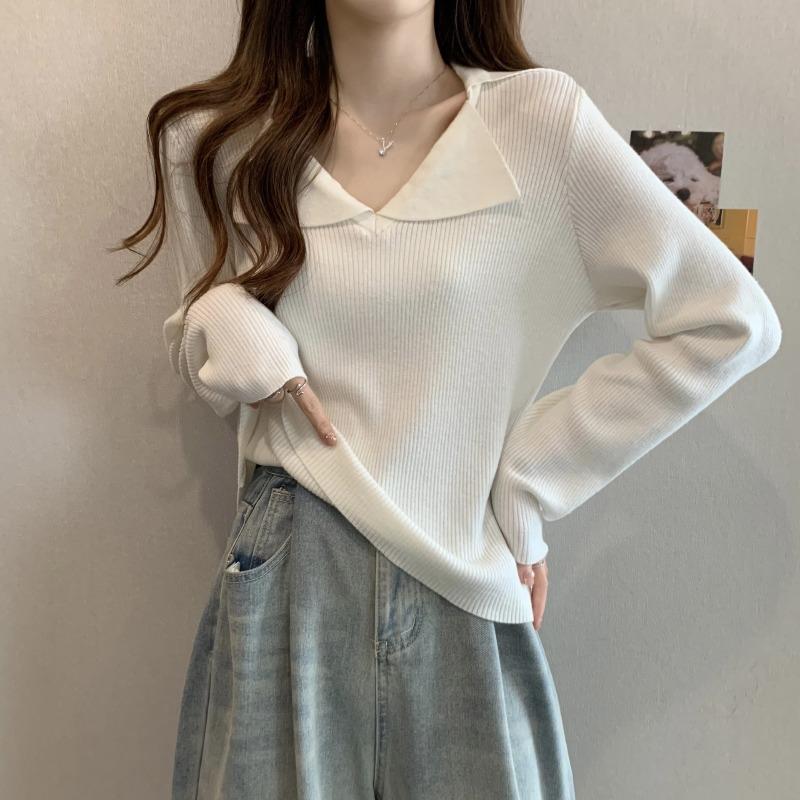 Retro Striped Long Sleeve Knitted Sweater Women s Autumn and Winter New Plo Neck Slim Skinny Inner Bottom Top average size recommended 80-60kg 2769₽