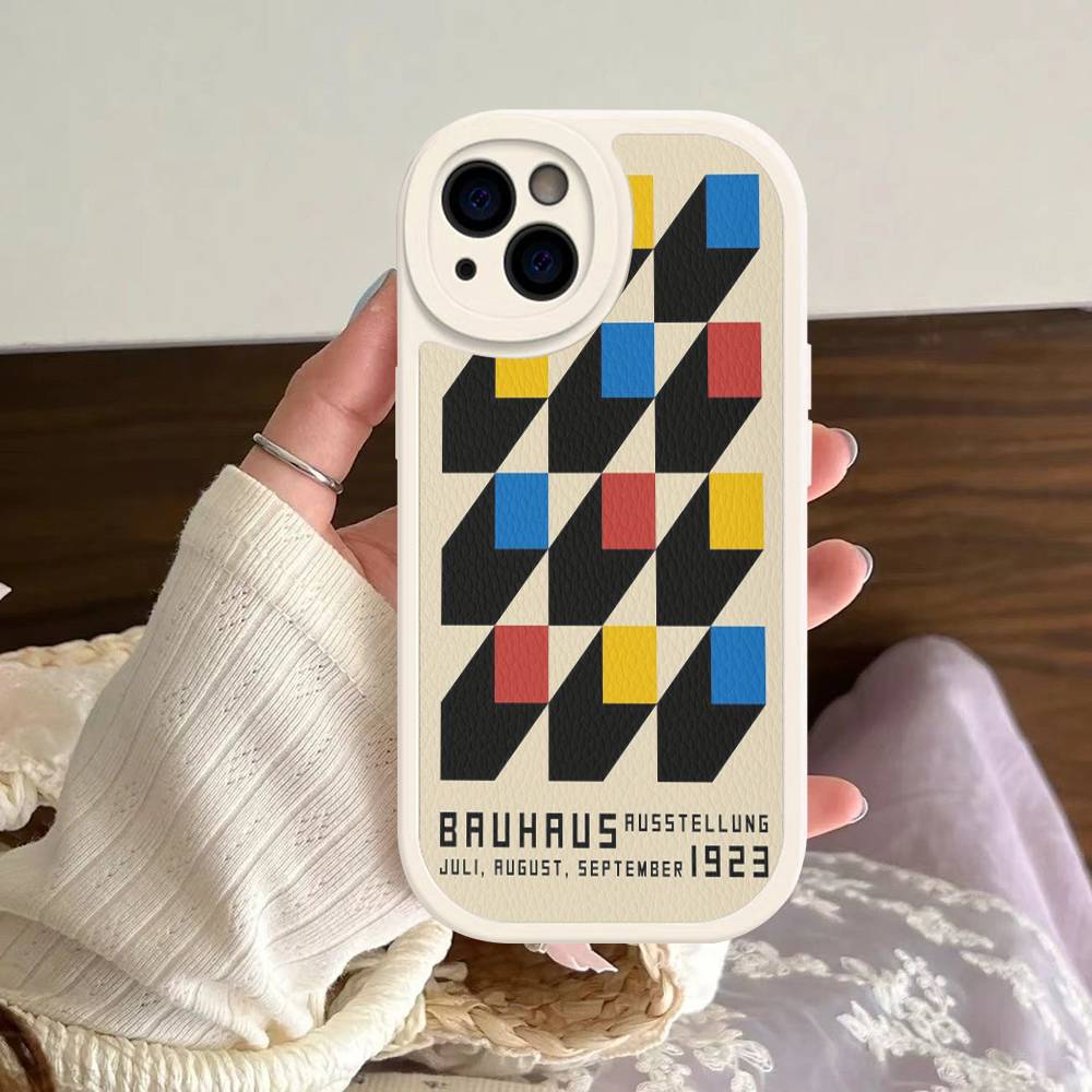B-Bauhaus Fashion Retro Art Leather Phone Case For IPhone 16 16e 15 14 13 12 11 Pro Max Plus Mini Cover