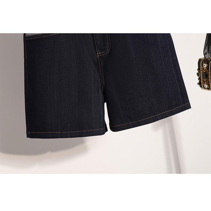 Dimanaf Plus Size Jeans Women Shorts Pants Summer Loose Short Basic High Waist Striped Pants Elastic Waist