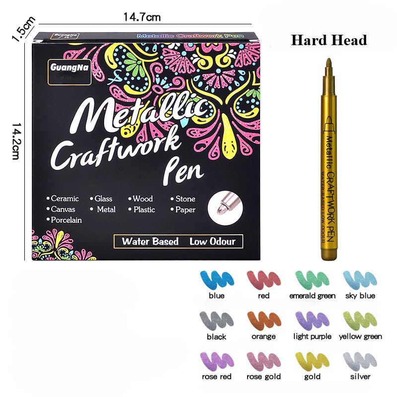 12 bucăți pix color metal 12 culori pix pentru vopsea bricolaj pix pentru semnătură cu cap moale și dur