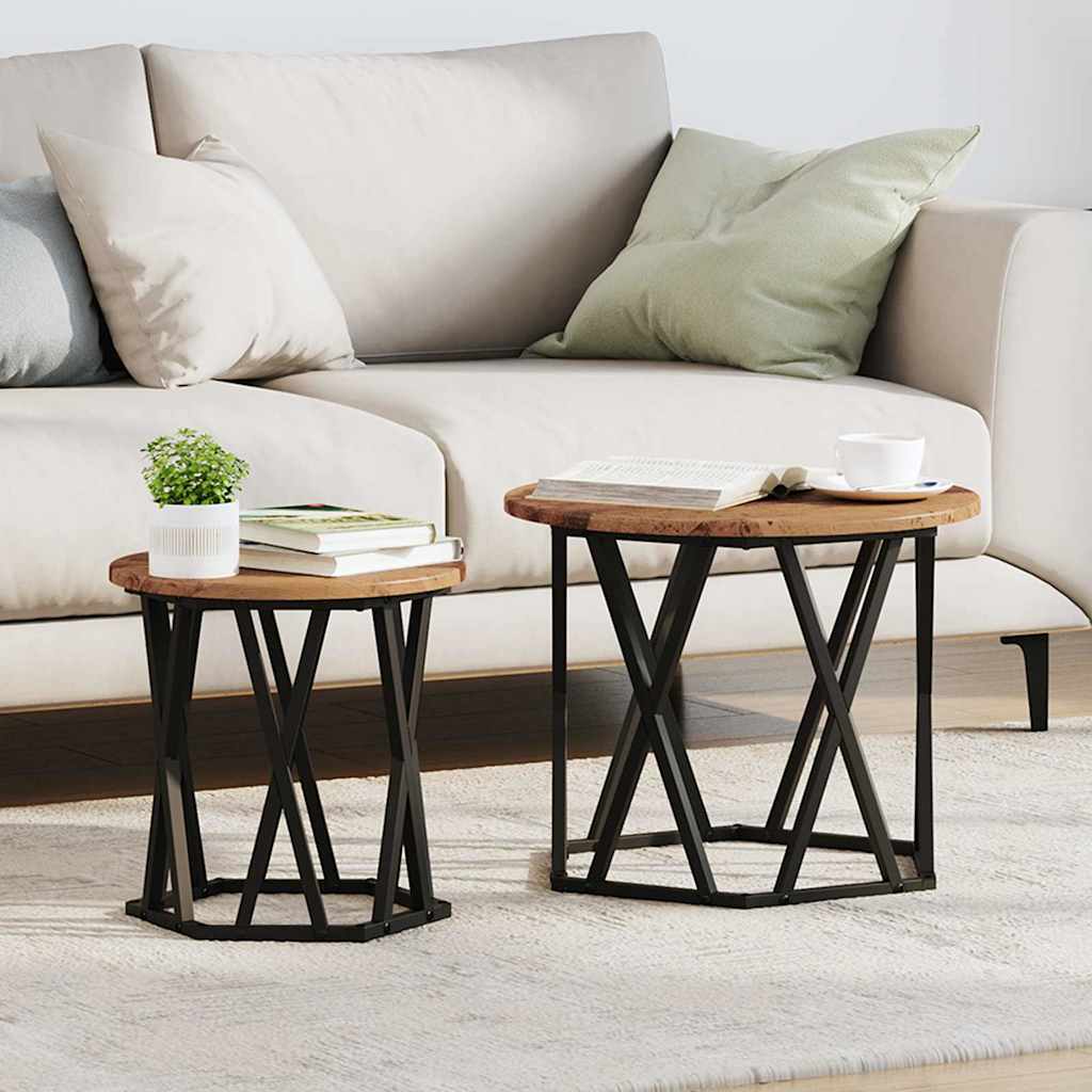 Side Table 2 Pcs Reclaimed Wood Engineered Wood and Steel