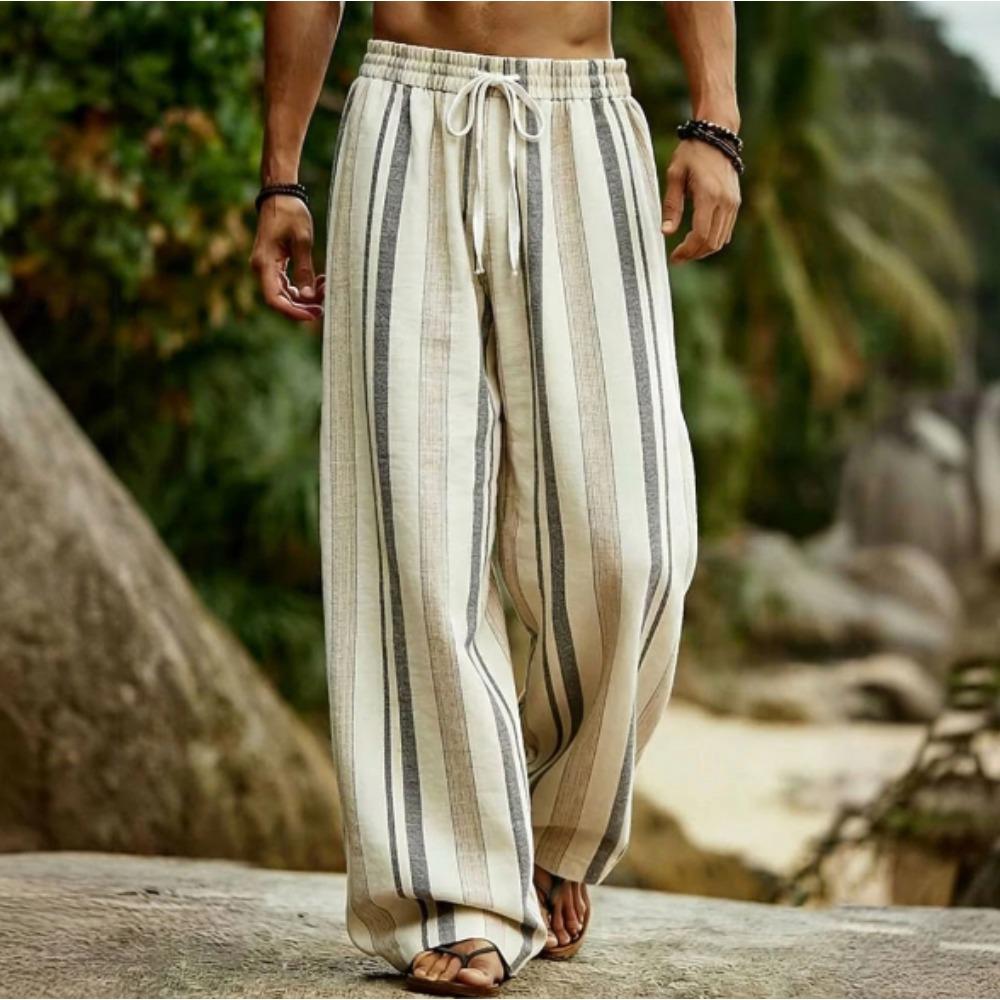 Men's 3D Striped Pattern Printed Baggy Casual Trousers,  Elastic Drawstring Waist with Pockets, for Spring Summer Home Outdoor Vacation