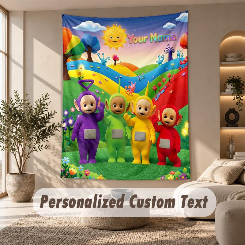 Teletubbies Tapestry, Personalized Custom Text, Wall Hanging Tapestry For Living Room Home Wall Decor