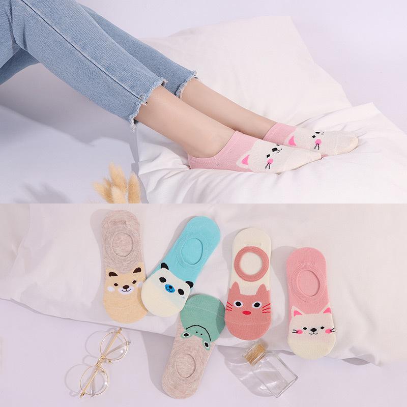 New 5Pairs Ladies Print Striped Women Invisible Footsies Shoe Liner Trainer Boat Socks Harajuku Kawaii Socks Women 36-41