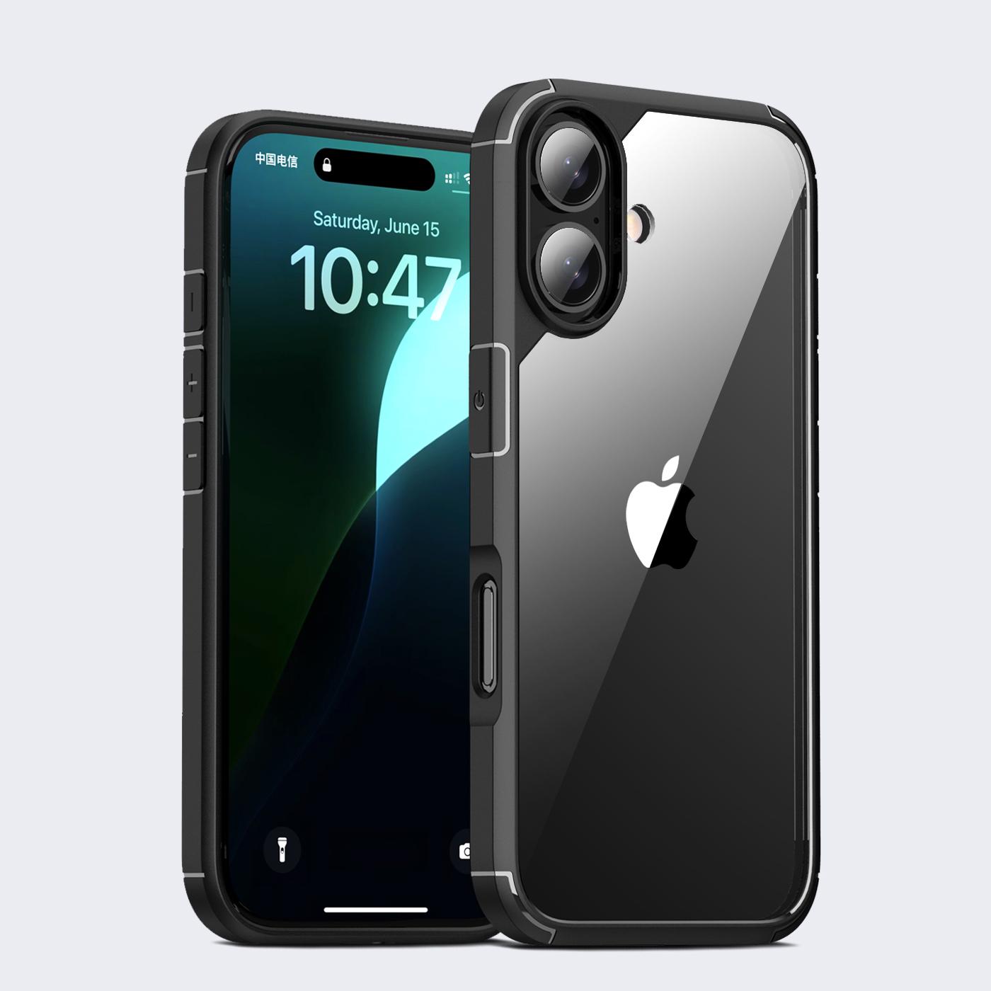 

KEYSION противоударный бронированный прозрачный чехол для iPhone 16 Plus 15 HD прозрачный мягкий силикон + задняя крышка для телефона из ПК для iPhone 15 Plus 16 for iPhone 16 Plus чёрный