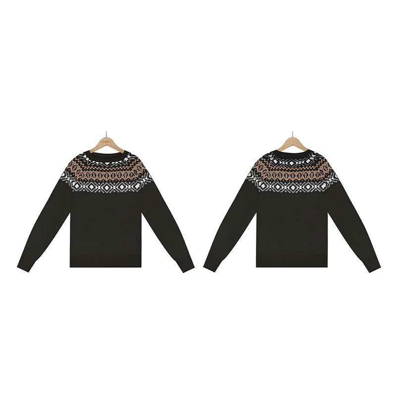Höst Vinter Vintage Dam Stickad Tröja Patchwork Slim Dam Pullover