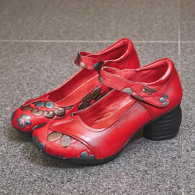 Retro New Autumn Women's Shoes Thick Heel Soft Sole Non-slip Single Shoes Female Mother Cowhide Leather Shoes