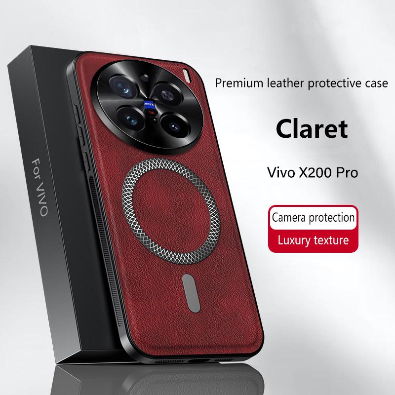 

Для Vivo X200 Pro Чехол Магнитный Элегантный Кожаный Износостойкий Полностью закрывающий линзу Нескользящий Чехол-накладка на кромку vivo X200 Pro