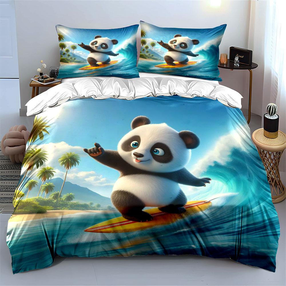 Surfender Panda mit Wellen. Bettwäsche-Sets Bettbezug-Sets Bettbezüge Kissenbezüge(1 * Bettbezug 2 * Kissenbezüge ohne Bettdecke)
