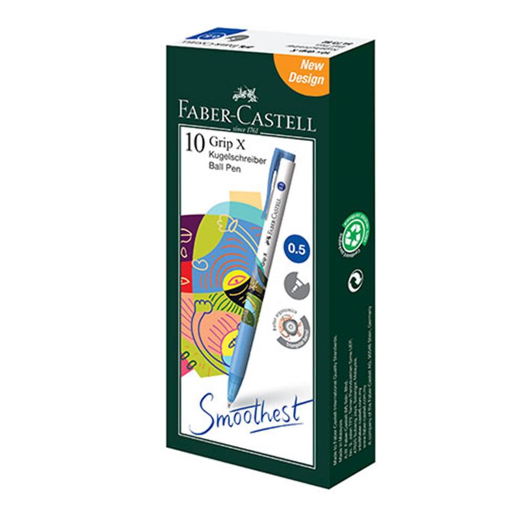Grip X Ballpoint Pack of 27111028 Faber-Castell Oil-Based Pen, Blue, 0.5mm, 10,