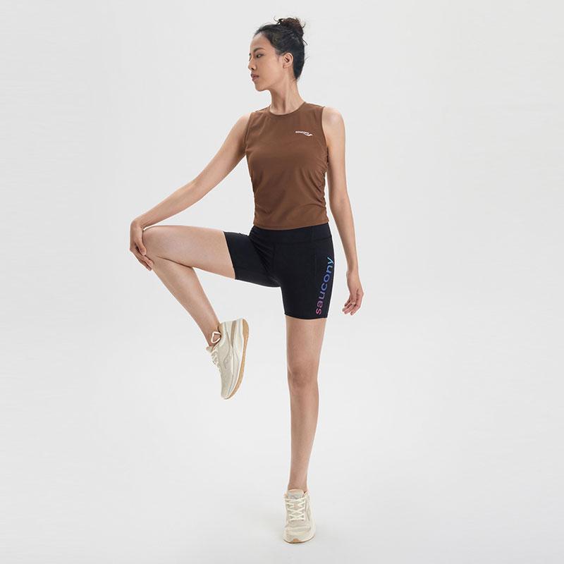 SAUCONY Solid Color Casual Breathable Sleeveless T-Shirt Women Tops Coffee-Brown SC1239099-4