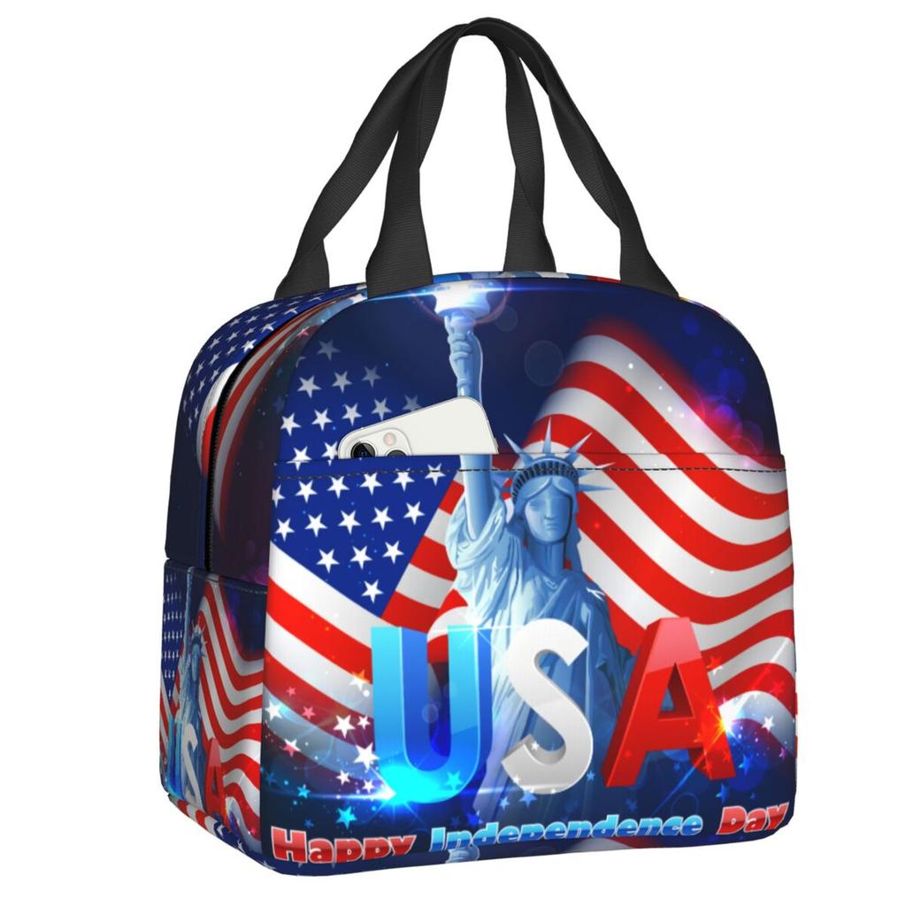 Custom 4th Of July Skull Insulated Lunch Bag for Women Portable Thermal Cooler Lunch Box Beach Camping Travel