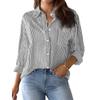 Klasyczna damska koszula w paski zapinana na guziki - Styl europejski i amerykański, Długi rękaw, Kołnierzyk klapowy, Kolekcja Wiosna/Lato 2025
