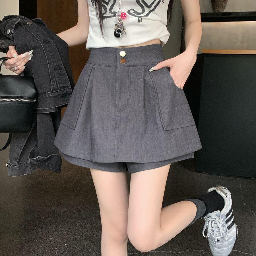 Spring/Summer Plus Size High-Waisted A-Line Anti-Exposure Skort M (90-100 jin) серый