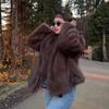 Imitation fur jacket temperament large lapel collar fox fur coat brown black tip versatile fur coat