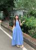 French holiday style temperament blue vest dress women's summer new design feeling waist thin a word long dress