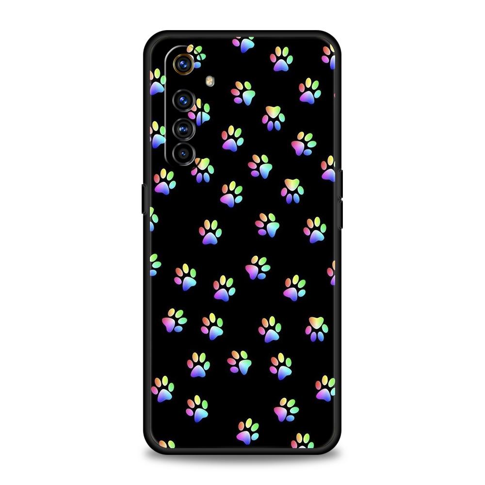 Dog Footprint Paw Cute Phone Case for Realme 8 9 Pro Plus 8i 9i 6 7 GT2 C21 C25 C3 C11 11 Pro 5G Plus Shockproof Silicone Shell
