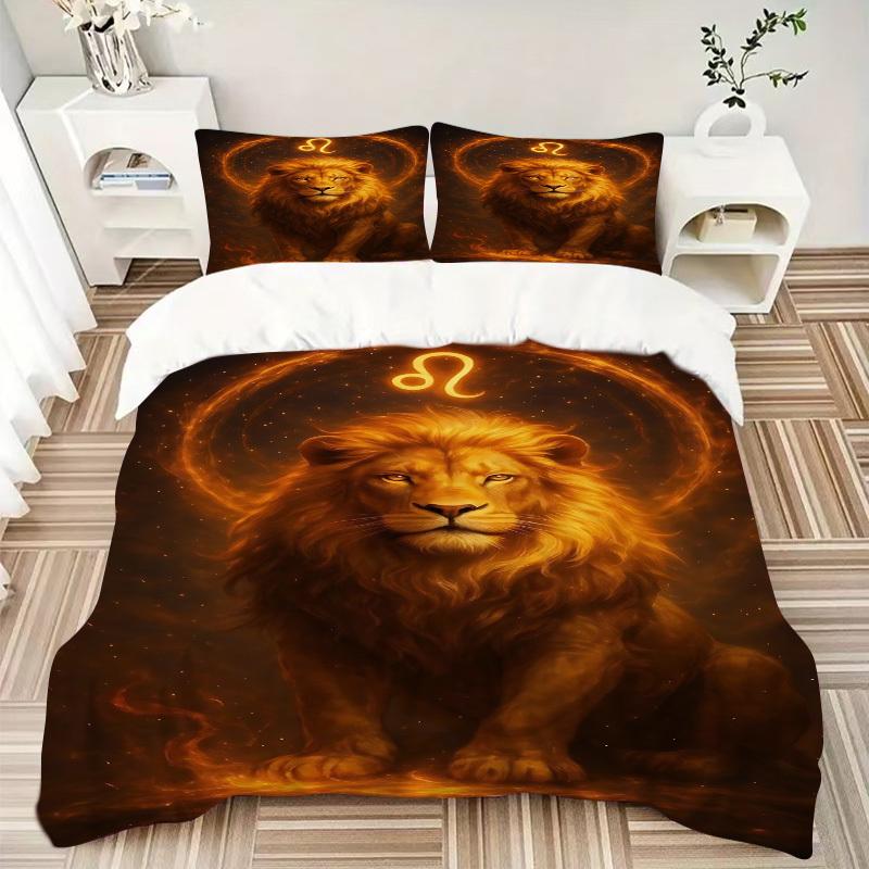 3pc Lion Zodiac Cover Set - 1 Quilt Cover + 2 Pillowcases, All Seasons Bedroom Setting, Perfect for Home063
