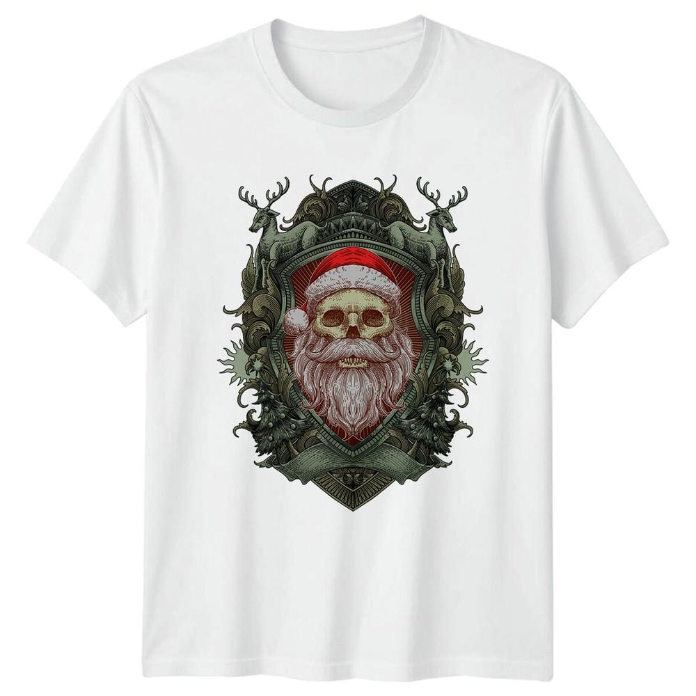 Santa Skull Crest Christmas Unisexs TShirt Unisexs Tee Holiday Graphic Top S