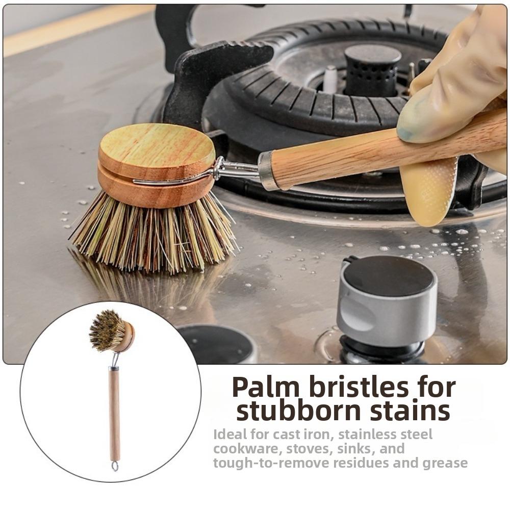 Wooden Handle Kitchen Cleaning Brush Solid Wood Frying Pan Brush Dish Pot Brush  Dishwashing