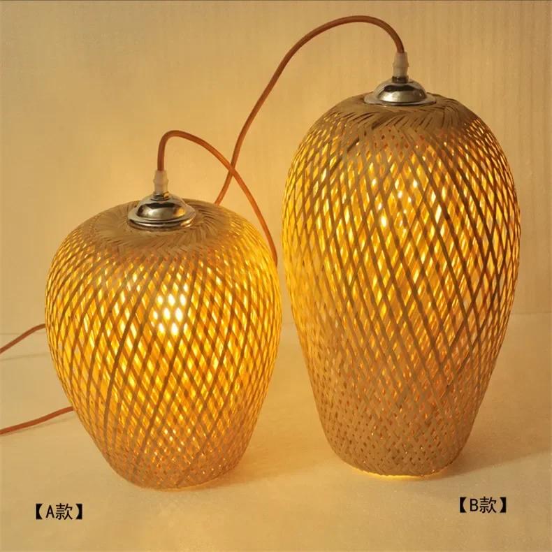 Bamboo Pendant lamo Retro Bamboo Weaving Chandeliers have base Black White Wood Restaurant Lighting Handmade Natural E27 Bulb