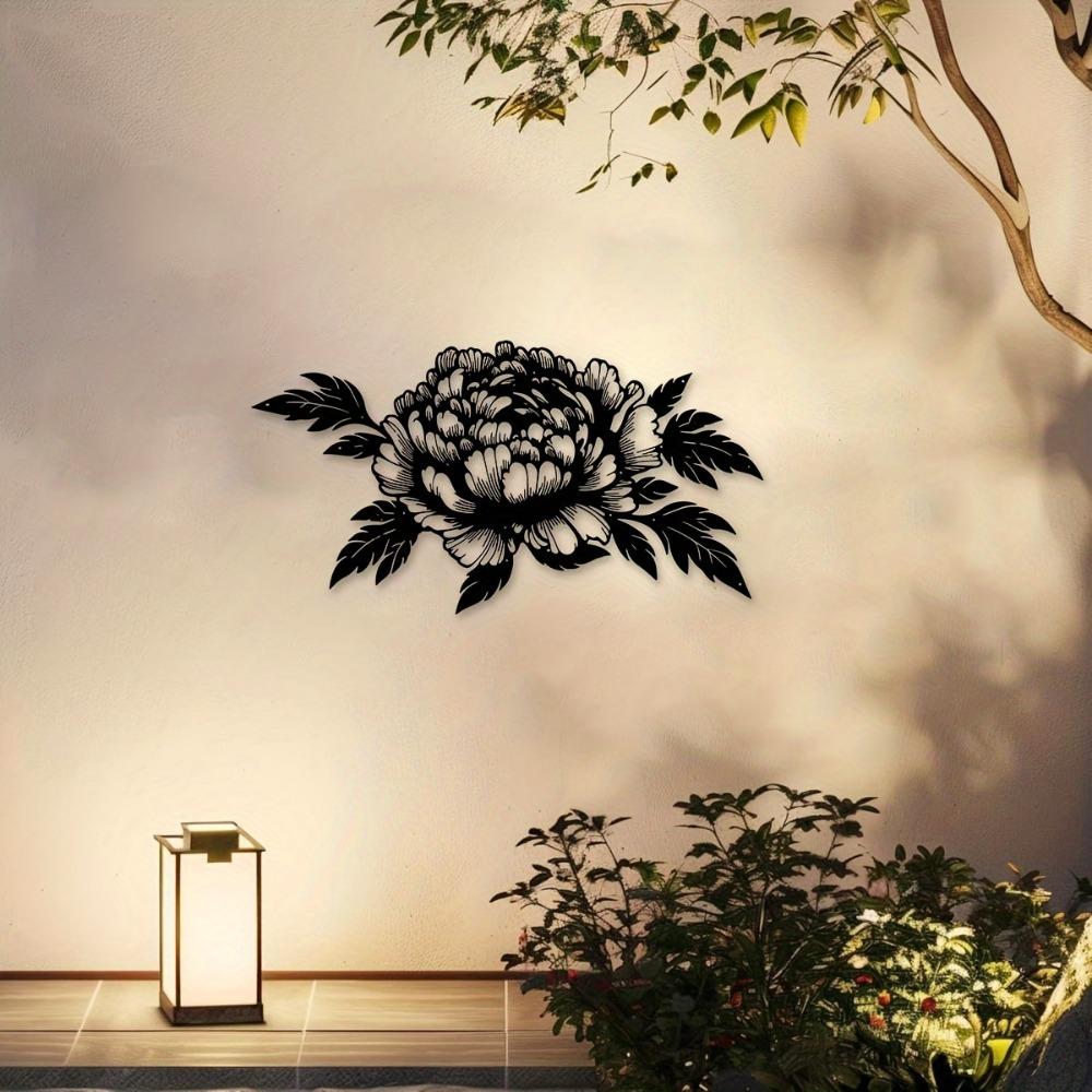 Metal Peony Wall Art 15.75x8.43 Inch Black Floral Sculpture Modern Minimalist Home Decor Living Room Office Housewarming Gift Mother Father Holiday