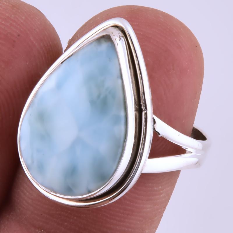 

Natural Republic Larimar Gemstone Handmade 925 Sterling Silver Ring S.7.5 s8t77