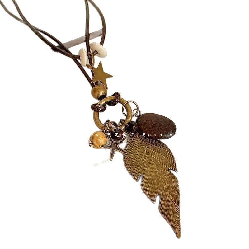 New Chinoiserie Zen Long Feather Necklace Women's Retro Ethnic Style Stacked Sweater Chain