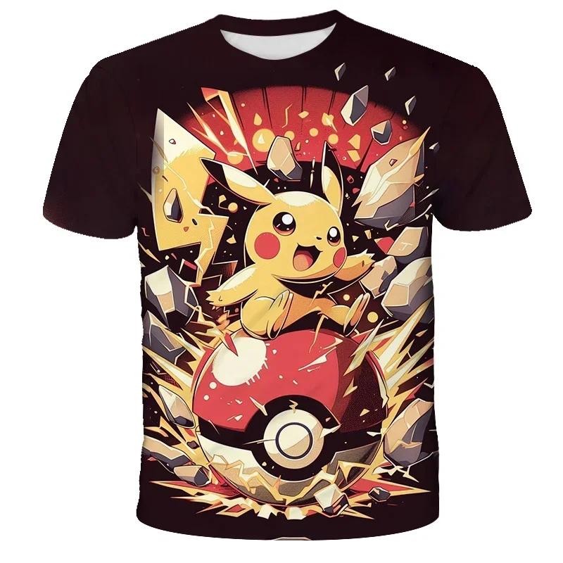 2026 New Anime Pikachu Children 3D Fashion Casual T-shirt Pokemon Boys Girls Kids Cosplay Yellow Clothing T-shirt Short Sleeve