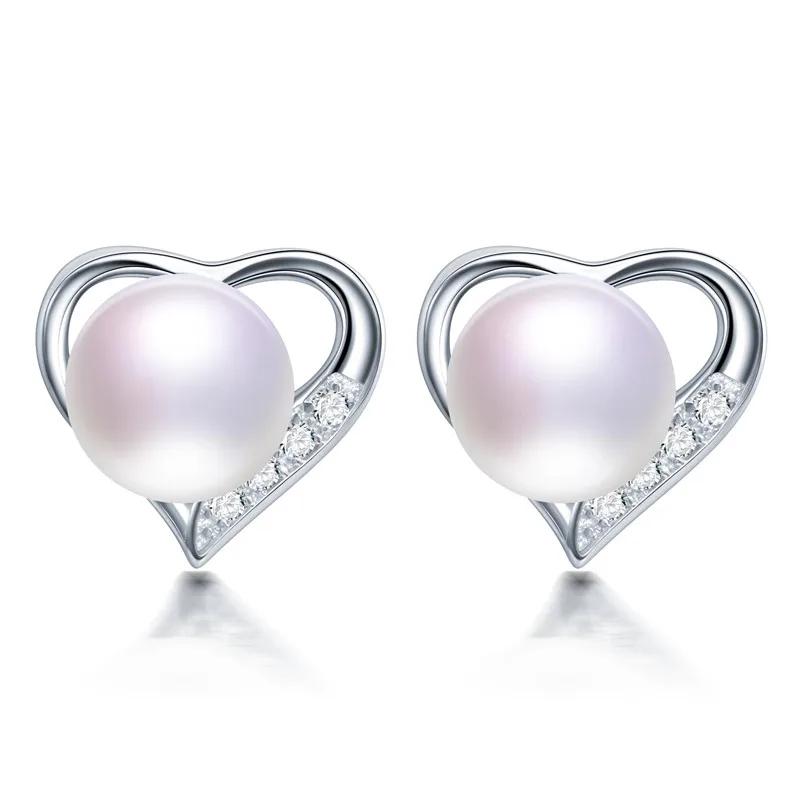 Classic Heart Stud Natural Pearl Earrings 925 Sterling Silver Earrings For Women 100% Genuine Pearl Earings Fashion Jewelry белый