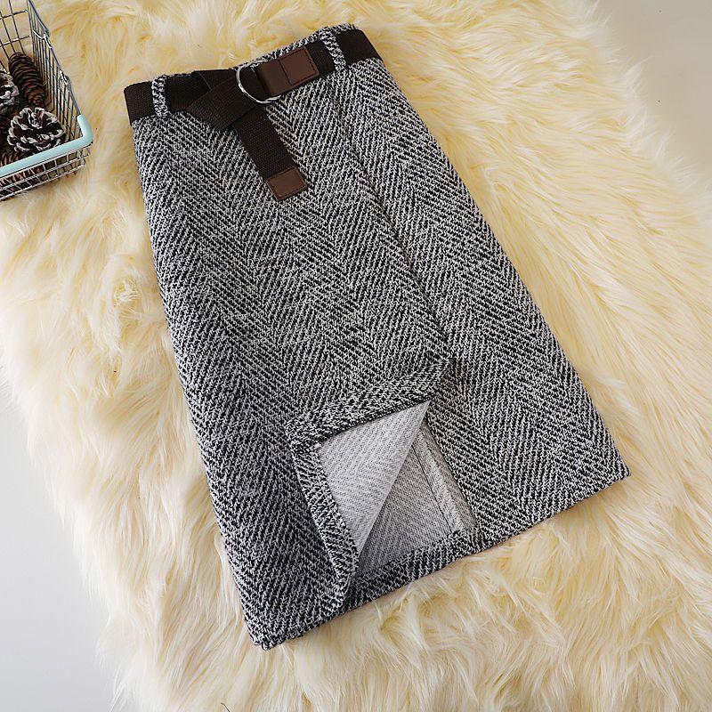 

Полосатая женская офисная юбка белый пояс повседневная юбка для офисной леди M серый