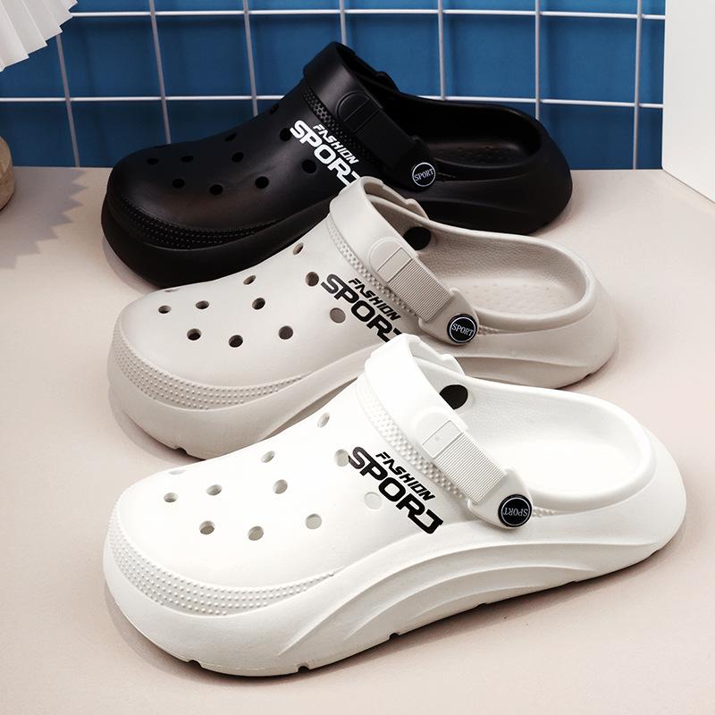 Hole shoes summer new thick-soled bag head men's slippers beach shoes wear casual sandals one pedal sandals men