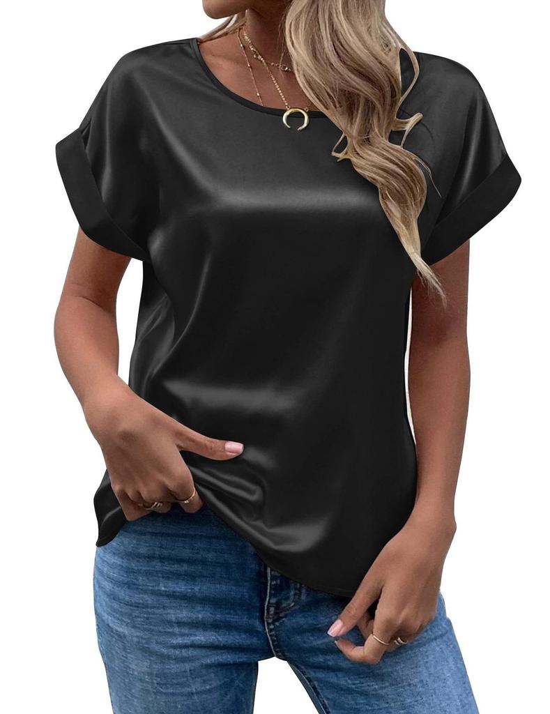 Women's Satin Pullover Round Neck T-shirt, 14 Elegant Colors, Summer Fashion 2026