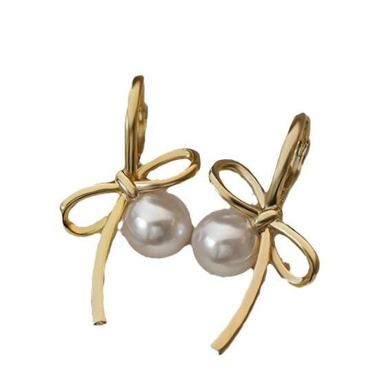 Women's Simple Fashionable Versatile Temperament Butterfly Bow Pearl Earrings