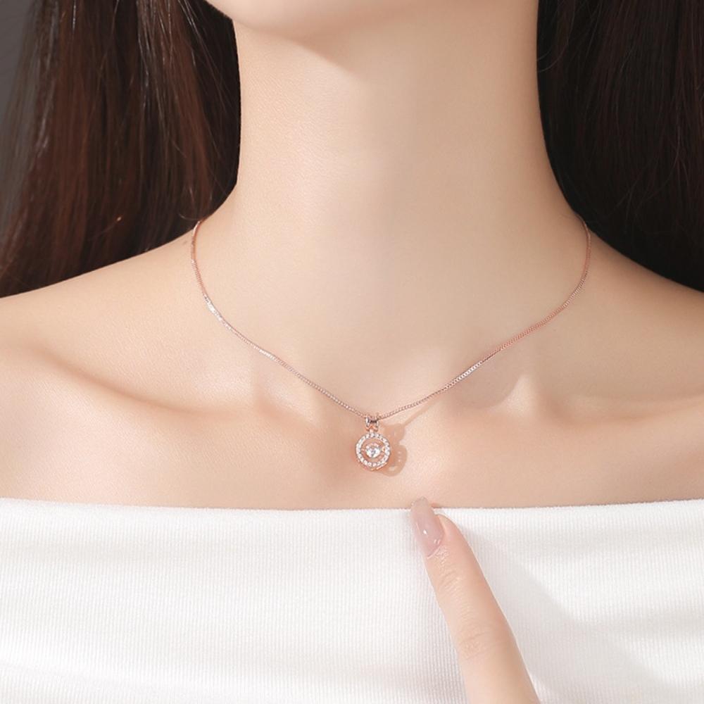 Classic Luxury Rose Gold Shining Crystal Zircon Beating Heart Pendant Necklace for Women Exquisite Valentine's Day Gift Jewelry