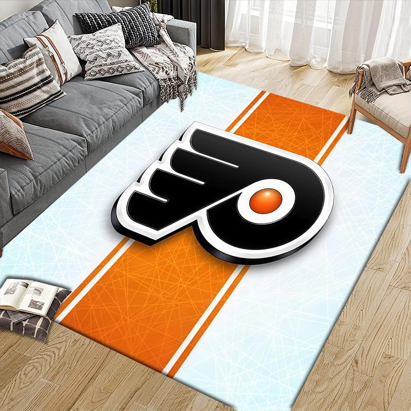Philadelphia Flyers Flannel Pattern Square Carpet,Area Rug,Carpet Rug for Living Room Bedroom Sofa Playroom Decor,Non-slip Floor Mat