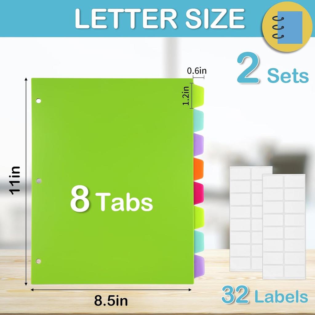 8 Tab Binder Dividers for 3 Ring Binder, Plastic Binder Dividers with Tabs, Cute Page Pastel Folder Dividers with Big Tabs for School Office Home,