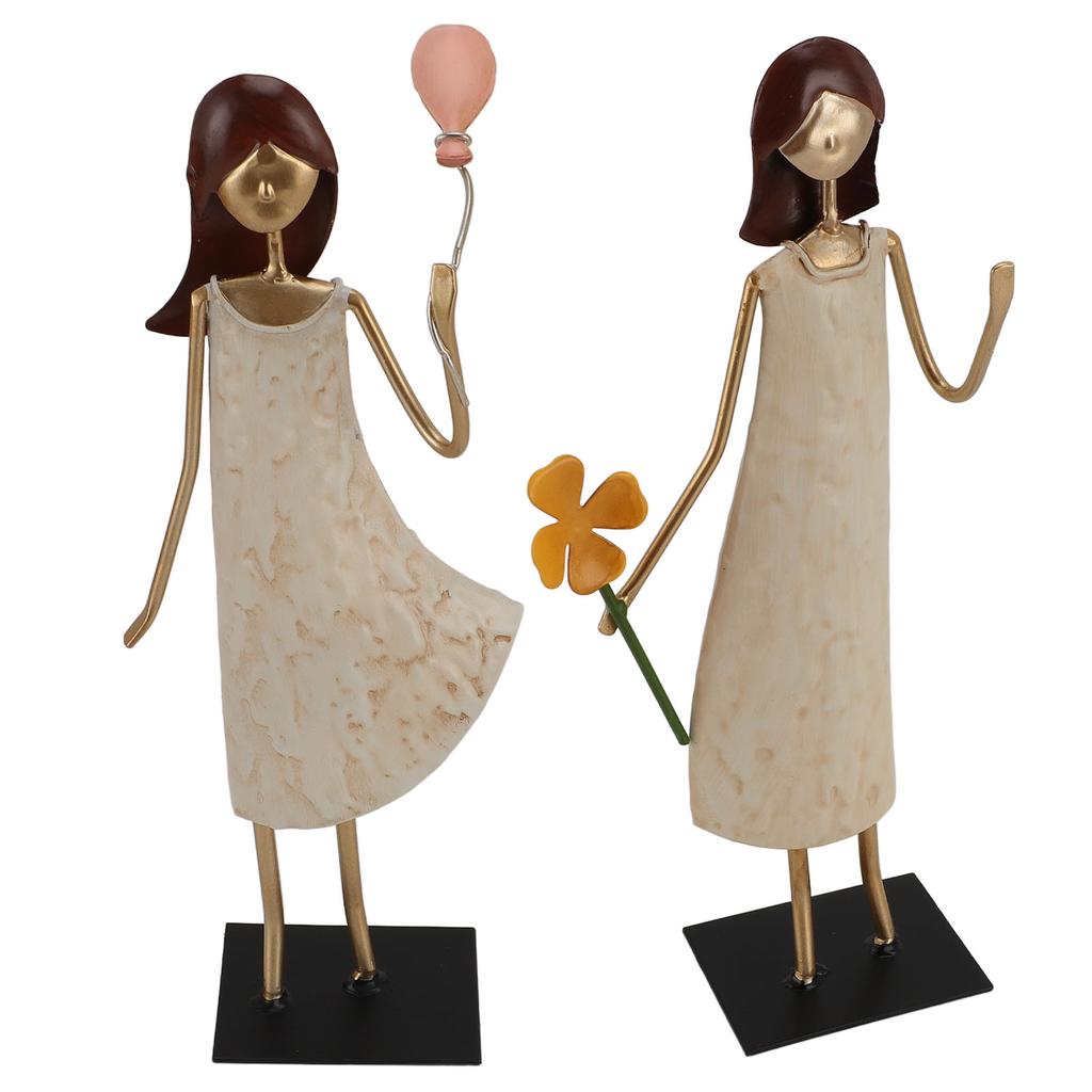 Metal Girl Statue Vintage Iron Art Standing People Figurine Desk Ornament for Home Study Living Room