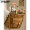 Borsa a mano vintage elegante da donna, retrò, marrone chiaro, borsa a tracolla singola, grande capacità, in PU con cerniera