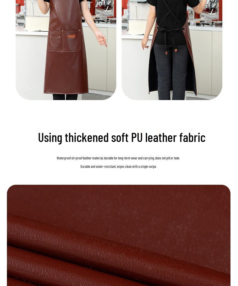 Extended PU Leather Waterproof Oil-Proof Apron for Kitchen & Catering with Custom Logo