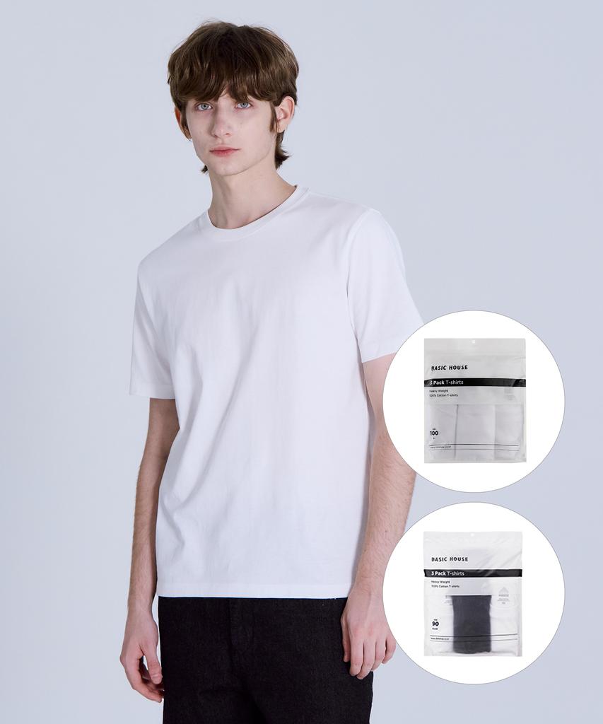 BASIC HOUSE [3Pack] Thick Pure Cotton Heavyweight Short Sleeve T-Shirts 3-Pack Lats0121