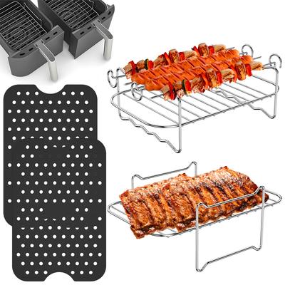Air Fryer Accessories Set with Silicone Mat Stainless Steel Rack and Skewers Non-Stick Air Fryer Liners Baking Dehydrator Rack
