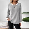 Women Solid Color Ribbed Long Sleeve Round Neck Casual Pullover Sweater