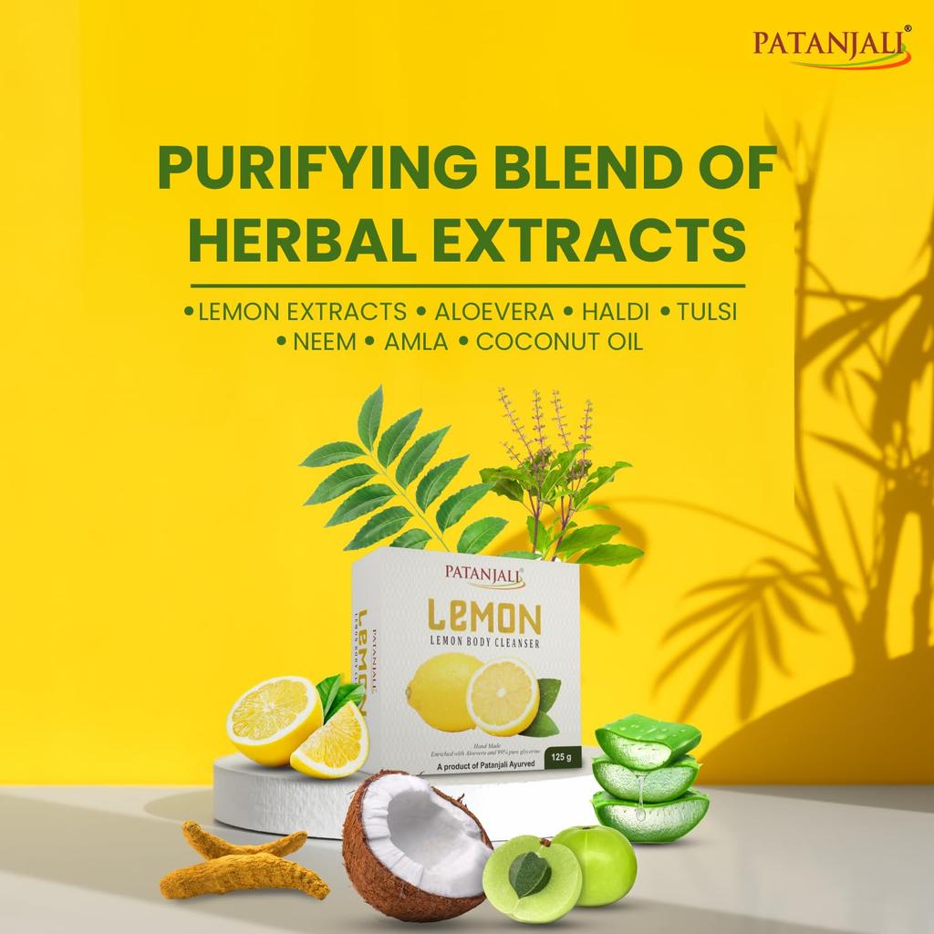 Patanjali Lemon Body Cleanser Soap 125g Pack Of 8 Refreshing Bath Bar Gentle Cleansing Soap For All Skin Types Daily Use