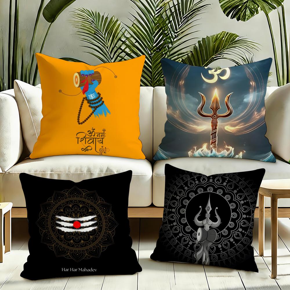 Lord Shiva Hindu God Buddha Cushion Cover Reversible Plush Pillow Cover Soft Fluffy Home Decor for Sofa Bedroom