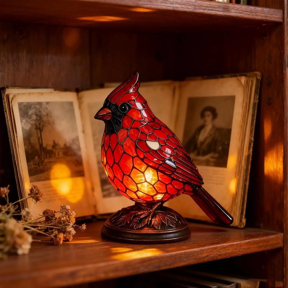 Resin Red Bird Table Lamp Handmade Stained Glass Lamp Bird Decor Light  Bedside Table