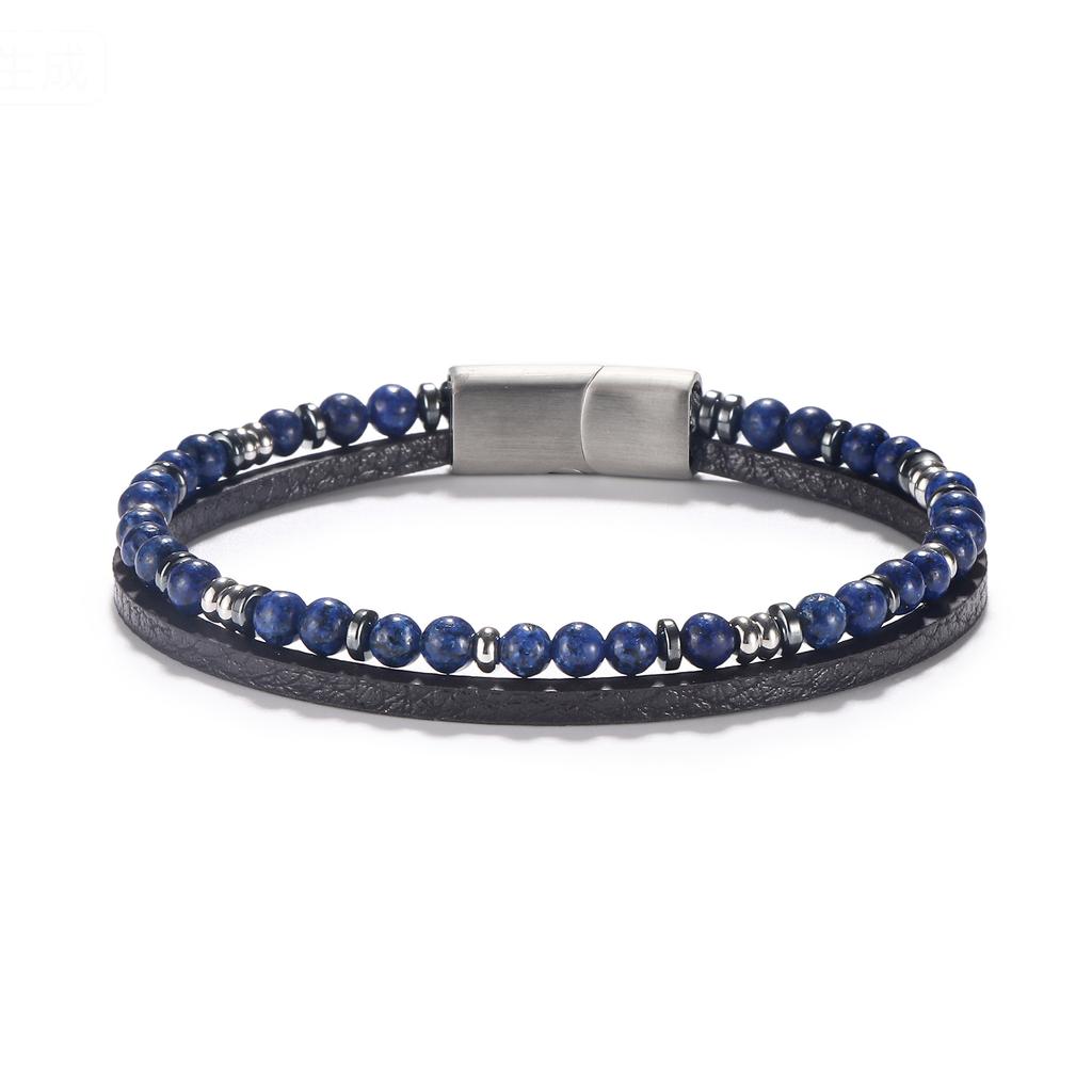 Original New Stainless Steel Lapis Lapis Lapis Stone Bead Bracelet Men's Natural Stone Vintage Fashion Bracelet